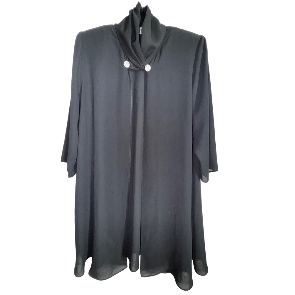 Vintage Black Cape Jacket Rhinestone Button Closure 13-14 Art Deco Goth Vampire